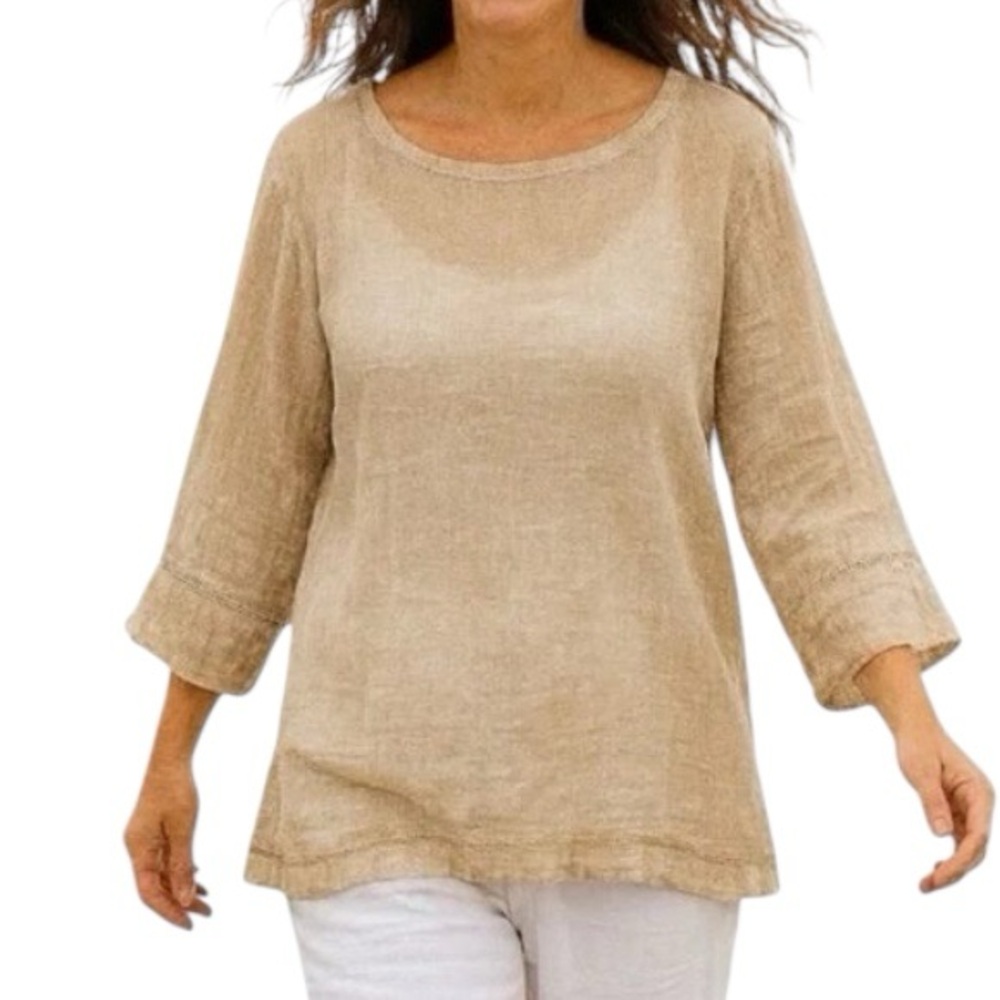 J. Jill Pure Beige Linen Open Weave Scoop Neck Tunic Top XL Lagnelook NWT